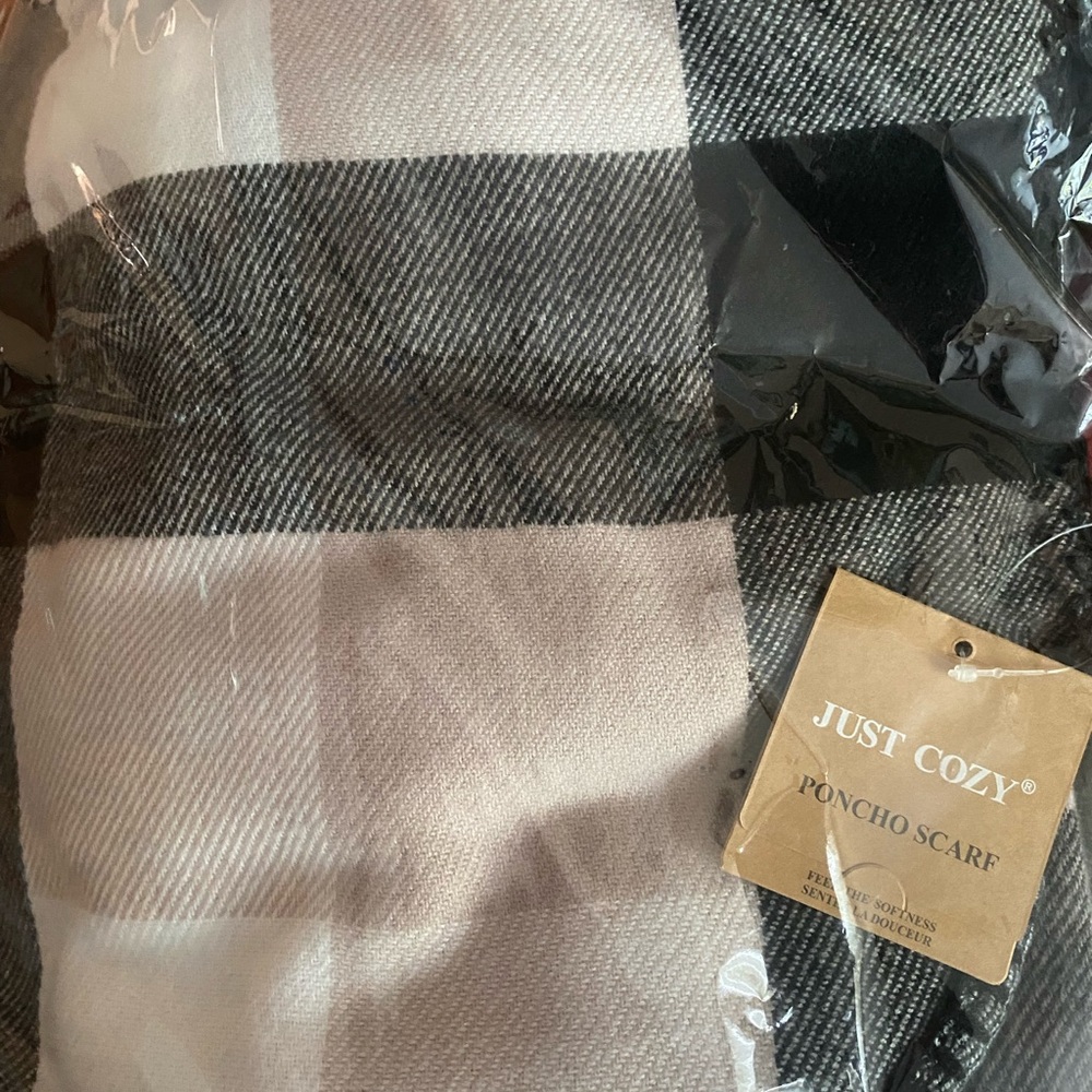 Just Cozy Black and White Poncho Scarf